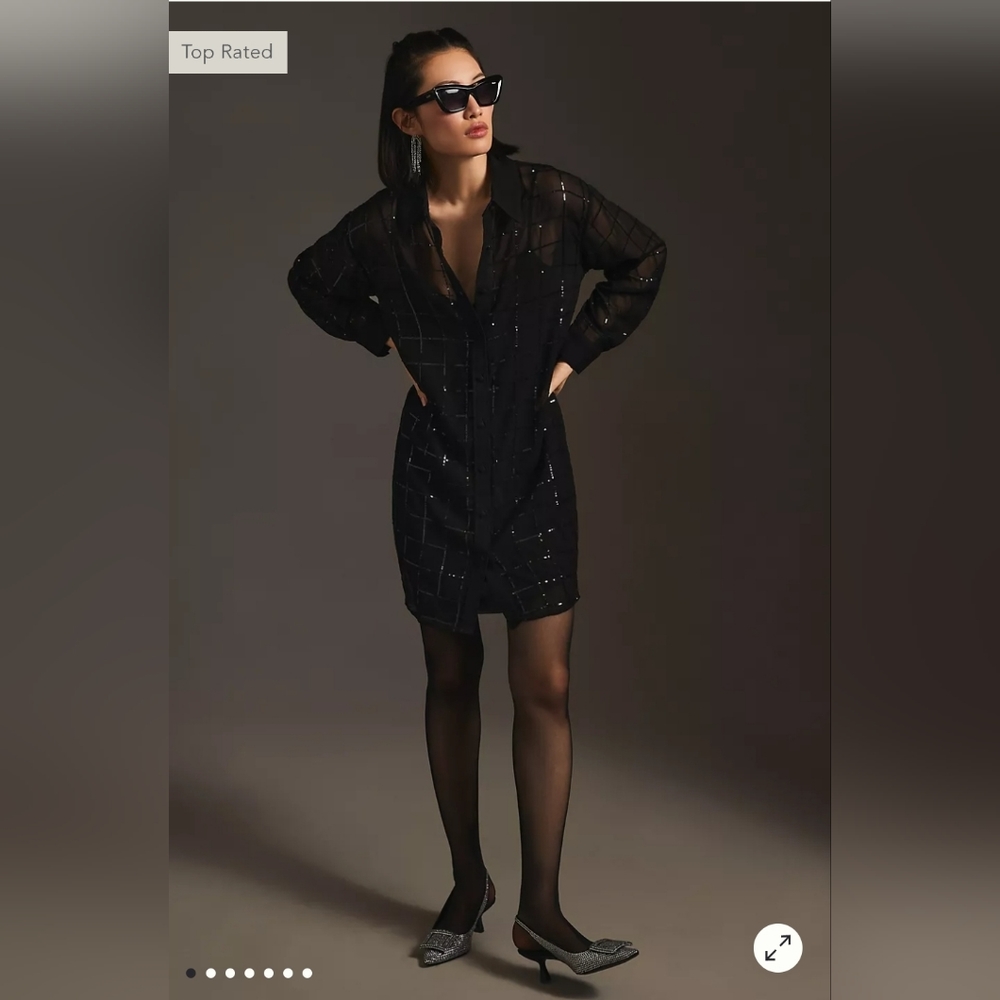 ISO ANTHROPOLOGIE BLACK SEQUIN SHIRT DRESS MEDIUM Rinku Dalamal